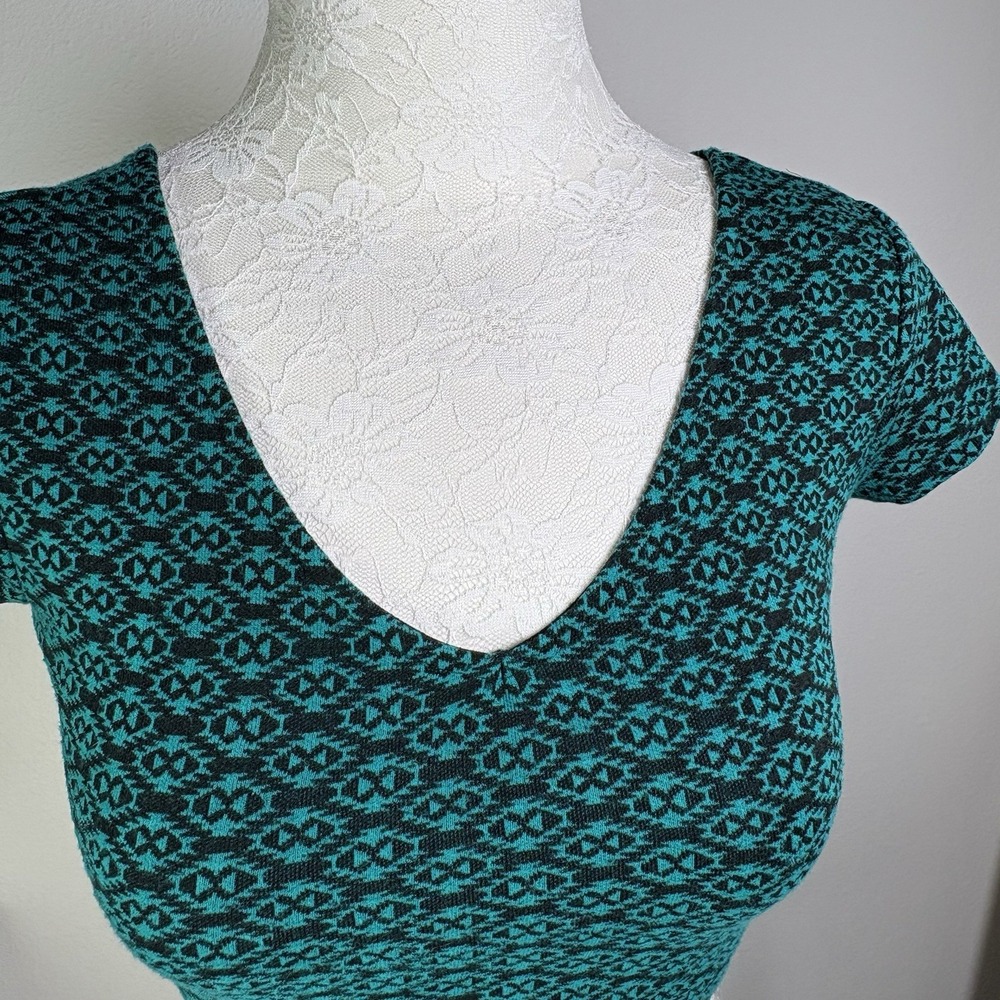 LA Hearts Womens M Teal Crop Top Indie Sleaze Geometric Rayon Blend - Picture 4 of 13